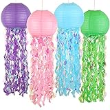 LIHAO 4 Stück Papier Lampenschirm Lampions mit Quasten Hängedekoration Quallenlaterne Papier Jellyfish für Geburtstag Party Garten Hochzeit Deko (30cm/ 12 Zoll)
