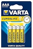VARTA10500403 - Superlife Zink-Kohle Batterie AAA / R03 mit 1,5 Volt, 4er Set, Kapazität 800 mAh, ideal für Niedrigstrom-G