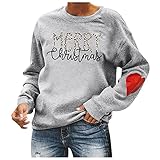 YINGXIONG Damen Weihnachtspullover Merry Christmas Sweatshirt Weihnachtsmotiv Langarmshirt Xmas Pullover Pulli Langarm Weihnachtspulli Oberteile Bluse Top