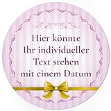 24 PERSONALISIERTE runde Etiketten mit Motiv: Rosa gestreift mit Schleife gold - Ihre Aufkleber online selbst gestaltet, g