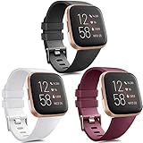 Vancle 3 Pack Kompatibel für Fitbit Versa Armband/Fitbit Versa 2 Armband, Klassisch Weiches TPU Sports Verstellbares Ersatz Armbänder für Fitbit Versa/Versa 2 / Versa Lite (Schwarz/Weiß/Wine Rot, S)