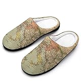 Hausschuhe für Herren Europa-Karte Flauschige Hausschuhe Winter Indoor Outdoor Fleece Futter Schuhe Home Slippers Flauschige Hausschuhe Bequeme Hausschuhe, Weißer Stil, 46/47 EU