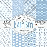 Baby Boy Bastelpapier: Scrapbooking Papier & Zubehör Blau & Grau I Dekor für Babyshower, Geburt, Einladung Basteln I Letterings zum Ausschneiden I Geschenk für DIY und B