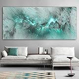 ZGZART Hellblaue Wolke abstrakte Ölgemälde Think Independe Wandbild für Wohnzimmer Leinwand Moderne Kunst Poster und Druck - 50x120cm (kein Rahmen)