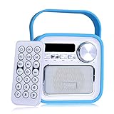 Bluetooth Lautsprecher mit Radio FM in Blau Mini Aux USB Anschluss Fernbedienung Uhrzeit Badezimmer Küchenradio Badradio Kinderradio tragbar 5W Klinke klein Retro Vintage Musikbox Werkstattradio U