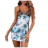 Copelsie sexy Dessous Damen für Sex, mollig, Spitze Negligee V-Ausschnitt Babydoll Lingerie Zurück Nachtwäsche Kleid Dessous Unterwäsche für Damen mit Panties Unterwäsche Lingerie Panty Dessous S