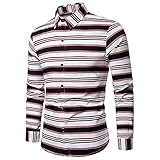 HUIWU Herren Weihnachten Hemd Langarm Reverskragen Gestreiftes Baumwolle Slim Fit Businesshemd Freizeithemd Herrenhemd Männer Casual Henley Shirts Herbst Winter Button Down Langarmshirts Lang