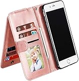 Ysimee Handyhülle kompatibel mit Samsung Galaxy A7 2018 /A750 mit 9 Kartenslots, Schutzhülle Klappbar Stoßfest Kratzfest Hülle Flip Handy Tache mit Standfunktion und Magnetverschluß, Rose G