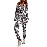 Crazy AgeKscheliger Jumpsuit Sweat Overall Ganzkörperanzug mit Renntier- Eiskristalle Motive CA-J-603 Relaxen Chillen (Anthrazit/Weiß, XS)