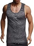 Leif Nelson Gym Herren Seamless Fitness Sport-Shirt ohne Ärmel Top Trainingsshirt Slim Fit Männer Bodybuilder Training Funktionsshirt Bekleidung für Bodybuilding LN8308 Schwarz-Reflekt Larg