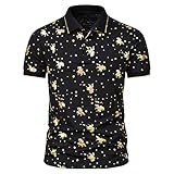 Yowablo Top Bluse Shirts Herren Sommer Sky Bronzing Print Kurzarm Revers T-Shirt ( XL,5schwarz )