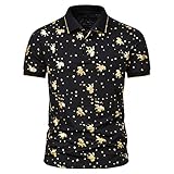 Yowablo Top Bluse Shirts Herren Sommer Sky Bronzing Print Kurzarm Revers T-Shirt ( XL,5schwarz )