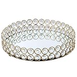 LLHH Kristall Kosmetik Make-up Tablett Jewelry Organizer Kristall Schmuck Tablett Silber Tablett Rund ​Jewelry Organizer Dekoratives Tablett Spiegeltablett Dekotab