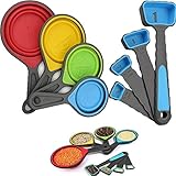 Dream HorseX Faltbares Silikon Messtassen und Messlöffel Set 8 teilig, Dosierlöffel Kochen Backen Dosieren Dosierhilfe für Küche Kochen Backen, Sicher und langlebig
