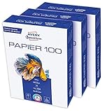 AVERY Zweckform 2566 Drucker-/Kopierpapier (1.500 Blatt, 100 g/m², DIN A4 Papier, hochweiß, für alle Drucker) 1 Box mit 3 Pack