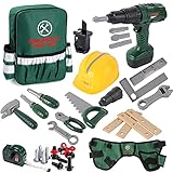 deAO Baumeisterspielset mit Bohrmaschine, Rucksack, Helm und vielem Werkzeugzubehör inklusive - tolles Geschenk fü