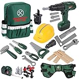 deAO Baumeisterspielset mit Bohrmaschine, Rucksack, Helm und vielem Werkzeugzubehör inklusive - tolles Geschenk fü