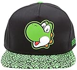 Difuzed Unisex Nintendo Super Mario Bros. Yoshi Face Rubber Patch Snapback Baseball Cap with Animal Print Brim Baseballkappe, Schwarz, Einheitsgröß