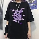 Cyuang Koreanischer Spaß Dropshipping Ulzzang Nette Drache Punk Gothic Kleidung Top Kurzarm Hip Hop Vintage Print Bar Harajuku Frauen Tshirt Left Girl -schwarz_M