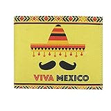 Mexikanische börse mit Ausweisfach, gelbes Leder mit Sombrero und Schnurrbart, Viva Mexico, 8,9 x 11,4