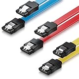 deleyCON 3x 50cm SATA III Kabel im Set S-ATA 3 Datenkabel - HDD SSD Verbindungskabel Anschlusskabel Metall-Clip 6 GBit/s - 2 Gerade L-Type Stecker - Gelb Rot B