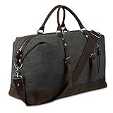 BLUBOON Reisetasche aus Segeltuch für Damen und Herren, Reisetasche, echtes Leder, dunkelgrau (Schwarz) - BLUBOON