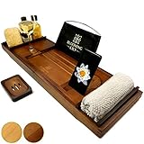 Blooming Lily Rutschfeste Badewannenablage aus Dunklem Holz - Mit Seifenschale und Komfortablen Extras - Dunkles H