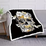 Kuscheldecke Flauschig 3D Totenköpfe, Personalisierte Fleecedecke Wolldecken, Flanell Warme Decke, für Sofa Wohnzimmer Büro Bett Deko - 75x100