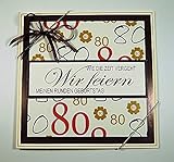 Unbekannt 5X Einladungskarten zum 80. Geburtstag in Creme-braun-tönen *Handmade*