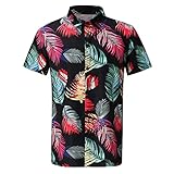 Blumen Hemd Herren Kurzarm Hawaii Hemden Kokos Muster Seidig Freizeitshemd Kurzarmhemd Erfrischend und Komfortabel Sommer T Shirt für Urlaub Baden in der S