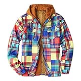 Dwevkeful Herren Thermohemd Flanellhemd Winterjacke Fleecefutter schützendem Innenfutter Holzfällerhemd Arbeitshemd Kapuzenhemd Thermohemd Hemdjacke Dünner Gesteppte Gefütterte Leichte Freizeitjack