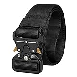 HUNTVP Taktischer Gürtel Molle Gürtel Militär-Stil Koppel Schnellverschluss Tactical Belt Nylon Metallschnalle für Herren Damen Airsoft Polizei Sicherheit Wandern, Schwarz-Schw