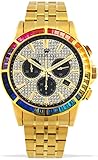 LOUIS XVI Herren-Armbanduhr Majesté Iced Out Rainbow Stahlband Gold CZ-Diamanten Chronograph Analog Quarz Edelstahl 1120