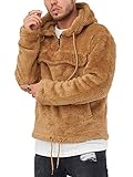 behype. Herren Teddy-Fell Kapuzen-Pullover Sweatshirt weicher Hoodie mit Kapuze Fleece-Jacke 40-4735 Braun XXL