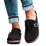 Onsoyours Frauen Flache Sandalen Sommer Schuhe mit Klettverschluss Spitze Feste Faux Leder Casual Bequemer Slip auf Sommersandalen Schwarz 38 EU
