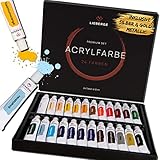 LIEBERGE Acrylfarben Set Premium – 24 intensive Farben à 12ml mit hoher Deckkraft – Acrylfarbe für Leinwand, Holz, Beton, Stein, Glas, Keramik uvm. (24 Farben, 12ml)