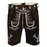 Trachten Herren Lederhose Kurz + Träger Gr. 44-58 Echtes Leder Trachtenlederhose (Dunkelbraun 54)