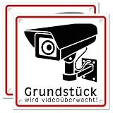 Achtung Videoüberwachung Schild - Hinweisschild - Warnschild für Kameraüberwachung - Aluminium - 15x15 cm (Weiß) (2 STK. Achtung Videoüberwachung)