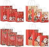 dh-10 12pcs Weihnachtsgeschenktüten-Set, braune Papier-Geschenktüten Weihnachten, Wiederverwendbare Weihnachtsgeschenktüten, Papier-Geschenktüten mit Griffen, Geschenkverpackungen für Kinder M