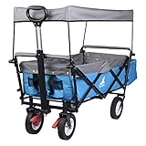 WOLTU Bollerwagen faltbar Handwagen Gartenwagen mit Dach, Rollen mit Bremse, Strandwagen mit Sonnenschutz, für den Garten Camping Kinder, 80 kg belastbar, Türkis, TW006tkg