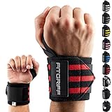 Fitgriff® Handgelenk Bandagen [Wrist Wraps] 45cm Handgelenkbandage für Fitness, Handgelenkstütze, Bodybuilding, Kraftsport & Crossfit (Schwarz/Rot)