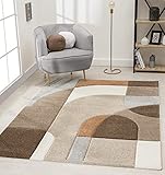 the carpet Monde Moderner Designer Wohnzimmer Teppich, Weicher Kurzflor, Hoch Tief Effekt, Konturenschnitt, Blickfang, Bogen Muster, Beige-Braun, 160 x 230