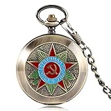 JTWMY Russland Sowjetische Sichelhammer Kommunismus Abzeichen Handaufzug Mechanische Taschenuhr Vintage Anhänger Kette Geschenke-B