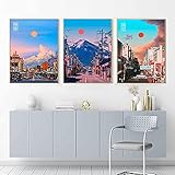 LTXMZ Tokyo Pastell Stadt Landschaft Poster Anime Vs Reality Kunstdrucke Japan Kyoto Cumulus View Leinwand Bild Nordic Home Wall GemäLde Deko 30x40cmx3 Kein R