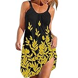 CCOOfhhc Damen Tunika Kleider Sommer Spaghettiträger Sommerkleid Ärmellos Strand Trägerkleid Mode Kurze Tank Kleid Knielänge Partykleider Lässig Strandkleider Blumendruck Boho Freizeitk