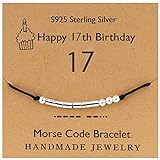 YooAi Morsecode Armband Alles Gute zum Geburtstag Geschenke für Mädchen Jungen Sterling Silber Armband Geburtstagsgeschenk Schmuck für 17 Jahre alte Perlen auf Seidenschnur 17