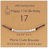 YooAi Morsecode Armband Alles Gute zum Geburtstag Geschenke für Mädchen Jungen Sterling Silber Armband Geburtstagsgeschenk Schmuck für 17 Jahre alte Perlen auf Seidenschnur 17