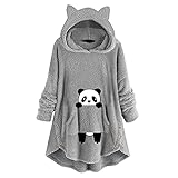 Briskorry Übergroße Kawaii Kapuzenpullover with Ears Plüschjacke Mädchen Super Weiche Lang Decke Sweatshirt Langarm Teddy-Fleece Pullover mit Tasten Herbst Winter Fleecejacke Komfortable H