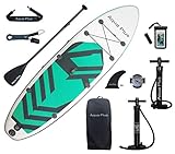 Aqua Plus Aufblasbares SUP für alle Fähigkeitsstufen, Stand-Up-Paddle-Board, verstellbares Paddel, Doppelhub-Pumpe, ISUP Reiserucksack, Leine, Schultergurt, aufblasbares Paddelboard für Jugendliche und Erw