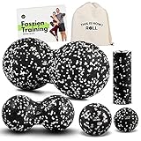 Duoball 8 cm und 12 cm - Twinball - Faszienball 8 cm und 6cm - Mini Faszienrolle für Faszientraining, Selbstmassage Triggerpunkttherapie von Nacken, Rücken, Armen und Waden inkl. Startguide - Schw